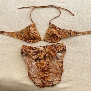 VENUS Gold and Brown Patterned Bikini